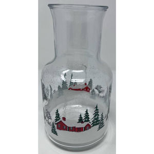 KIG Indonesia Vintage Glass‎ Christmas Winter Sleigh Scene Carafe Decanter 9"